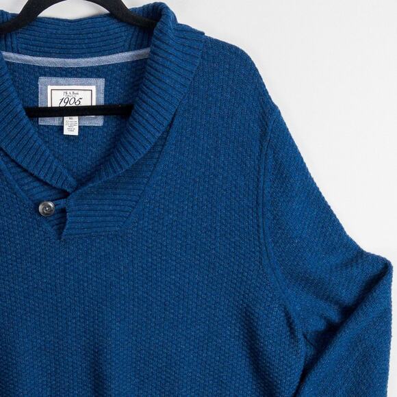 Jos. A. Bank Merino Wool Shawl Collar Sweater Men’s XL Slim Fit Navy Ribbed Knit - Picture 5 of 12